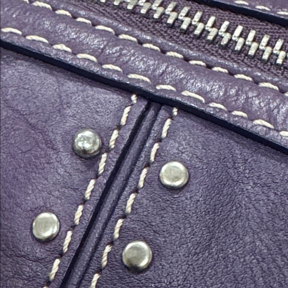 Michael Kors Satchel Large Oversized Purple Leather Studded Lattington Bag - Picture 16 of 17